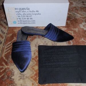 Pedro Garcia Amy Blue Satin Flat Slide Shoes Size 37.5